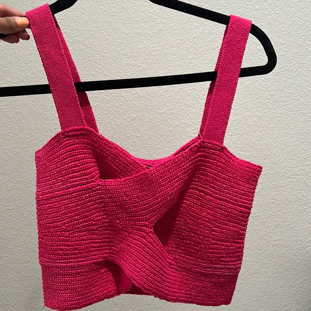 Cult Gaia Pink Knit Crop Top